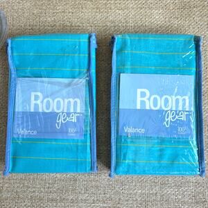 Set of 2 Blue Lime Stripe Window Valances 84x13 Cotton Casual Decor